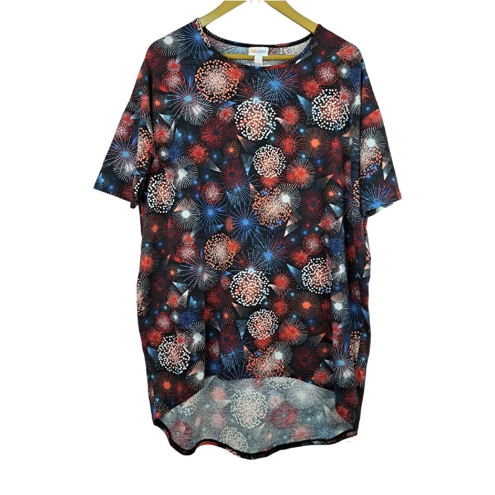 LuLaRoe Women's Size S Multicolor Firework High/Low Tunic Shirt Top Patriotic US
